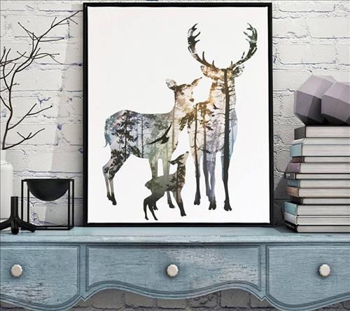 Tranh treo hình gia đình hươu